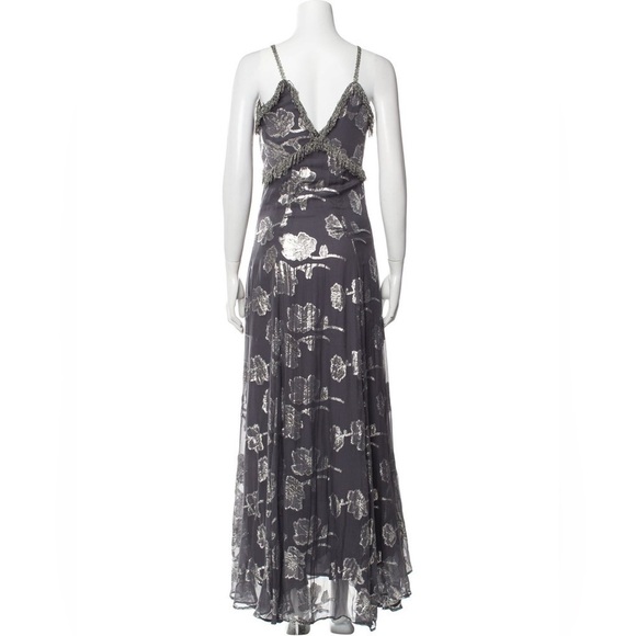 Elegant Silver Floral Maxi Dress - Picture 2 of 12